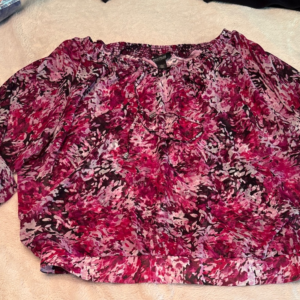 White House Black Market Pink and Black Floral Top